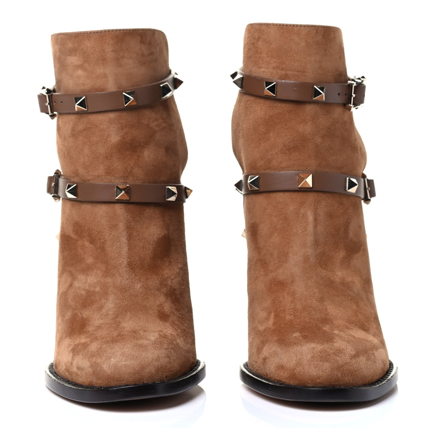 Suede Rockstud Double Buckle 100mm Block Heel Ankle Boots 36.5 Nocciola