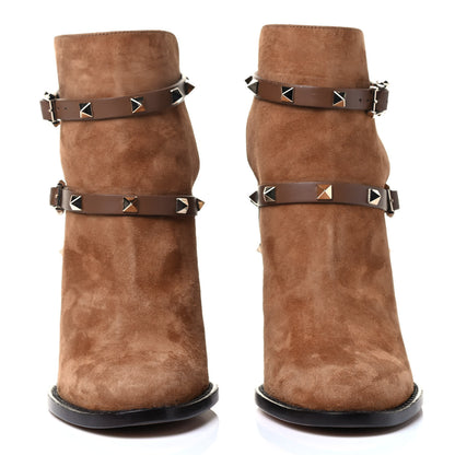 Valentino Garavani Suede Rockstud Double Buckle 100mm Block Heel Ankle Boots 36.5 Nocciola 2 of 5