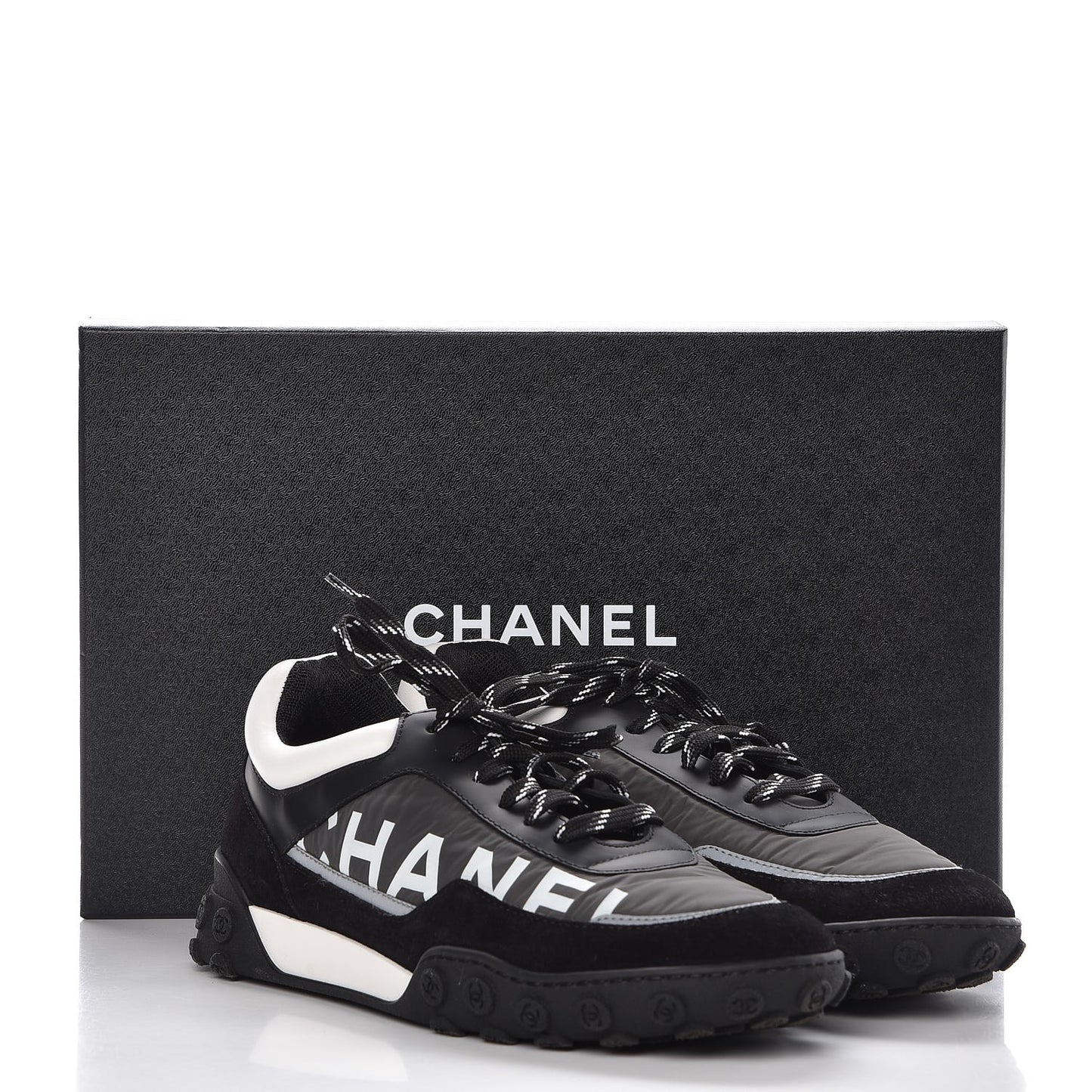 Nylon Calfskin Suede CC Sneakers 40 Grey Black White