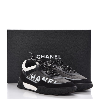 Chanel Nylon Calfskin Suede CC Sneakers 40 Grey Black White 23 of 24