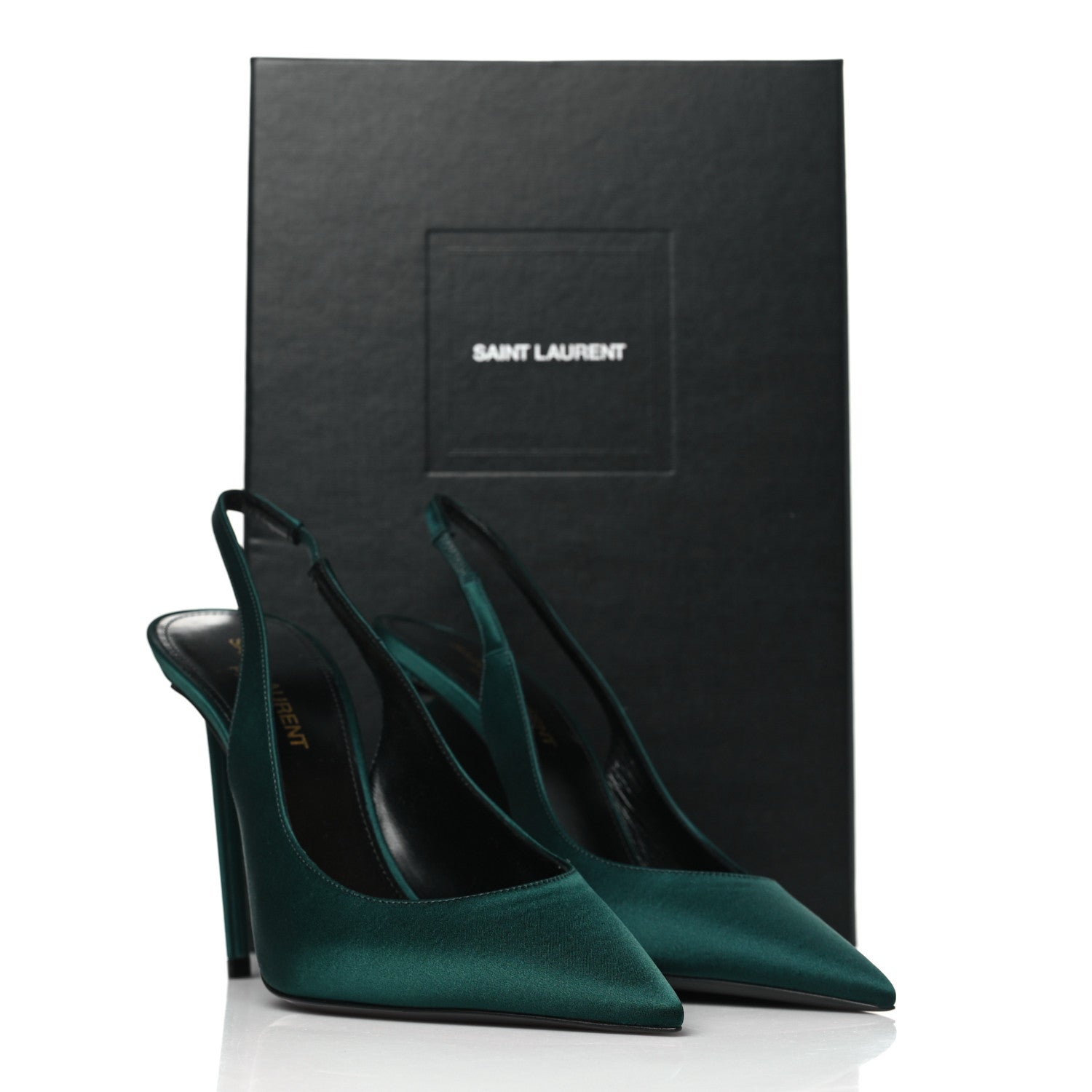 Saint Laurent Crepe Satin Zoe 105 Slingback Pump 37 Dorian Green 11 of 11