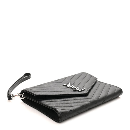 Saint Laurent Grain De Poudre Matelasse Chevron Monogram Envelope Clutch Black 4 of 9