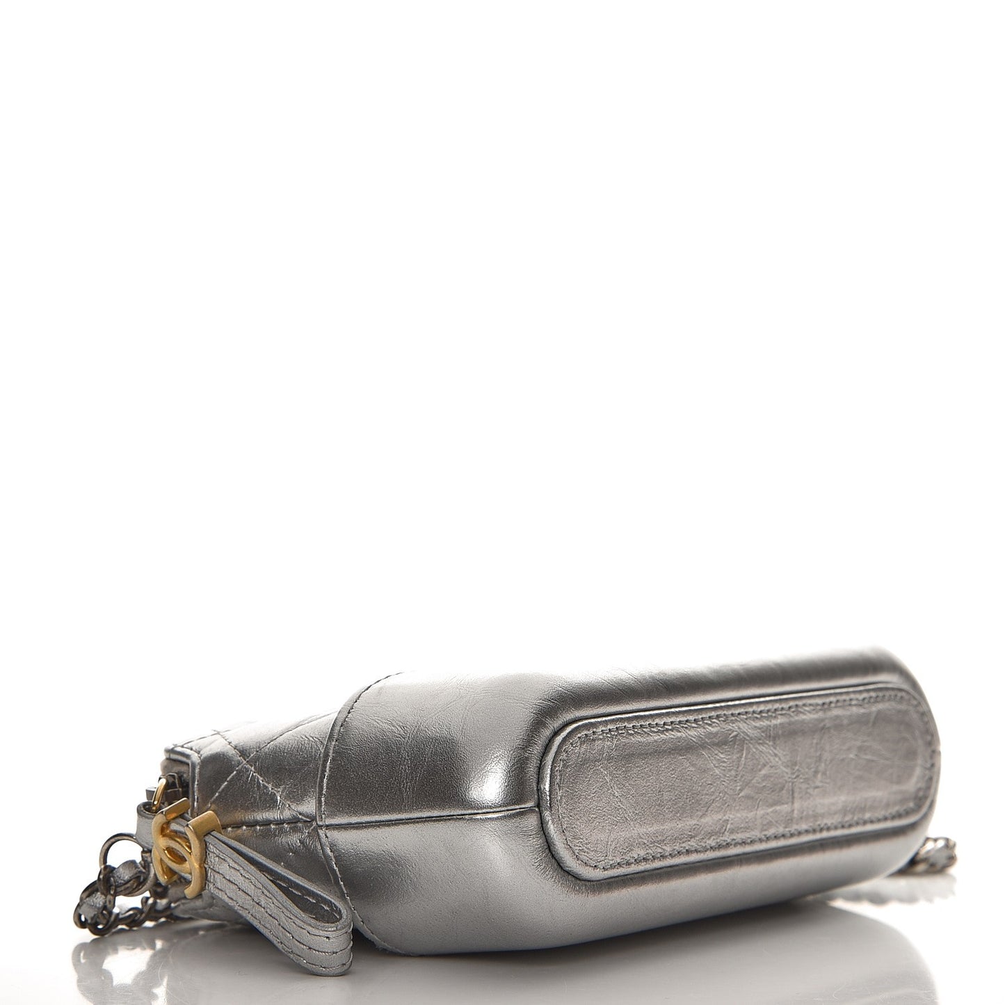 Metallic Lambskin Calfskin Quilted Small Gabrielle Clutch With Chain Silver