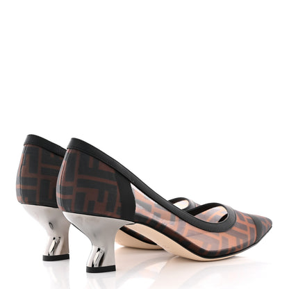 Fendi Technical Mesh Vitello Gommato FF Colibri 55mm Pumps 37.5 Tobacco Moro Black 4 of 16