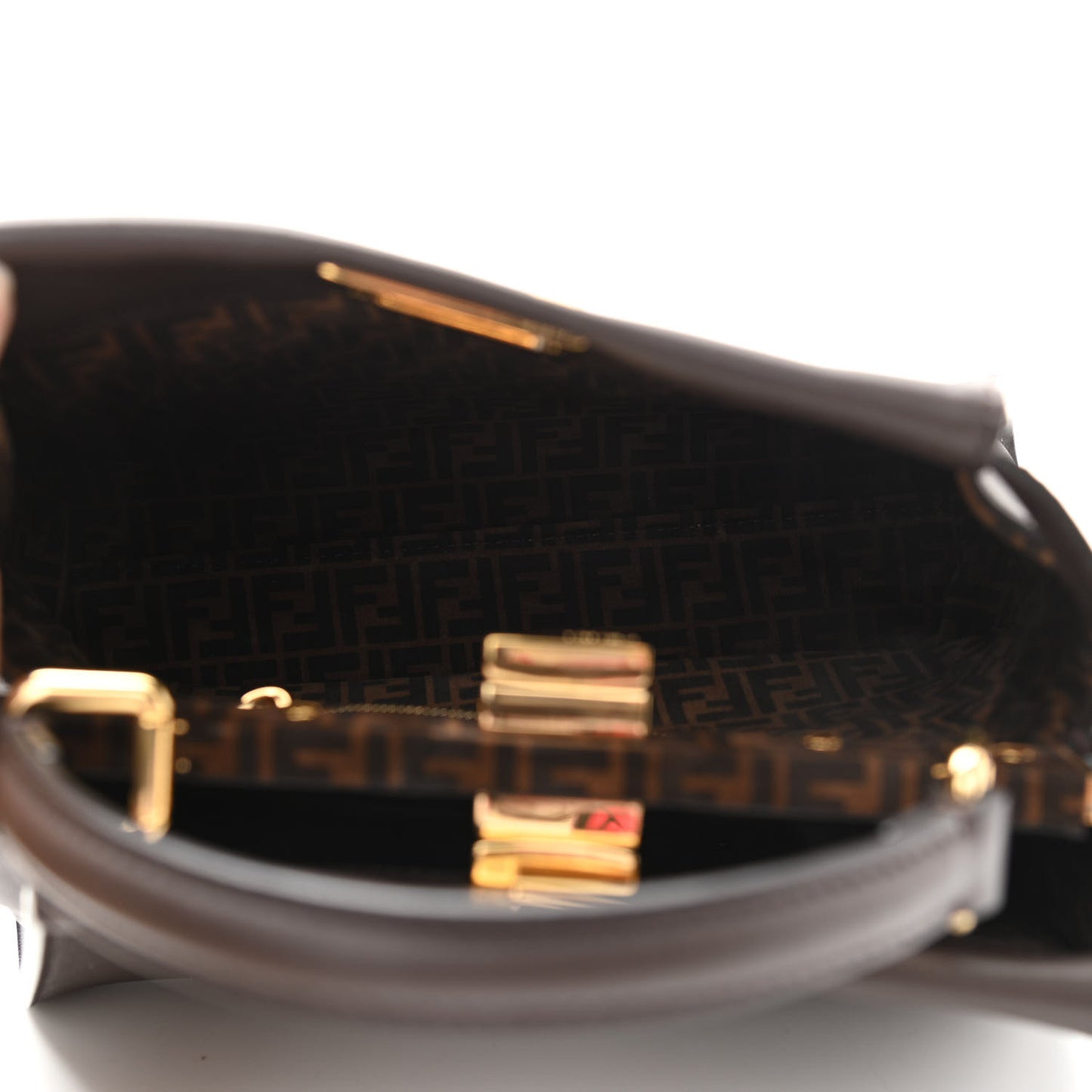 Vitello Seta Suede FF Mini Peekaboo Iconic Satchel Chocolate Sigaro Marrone