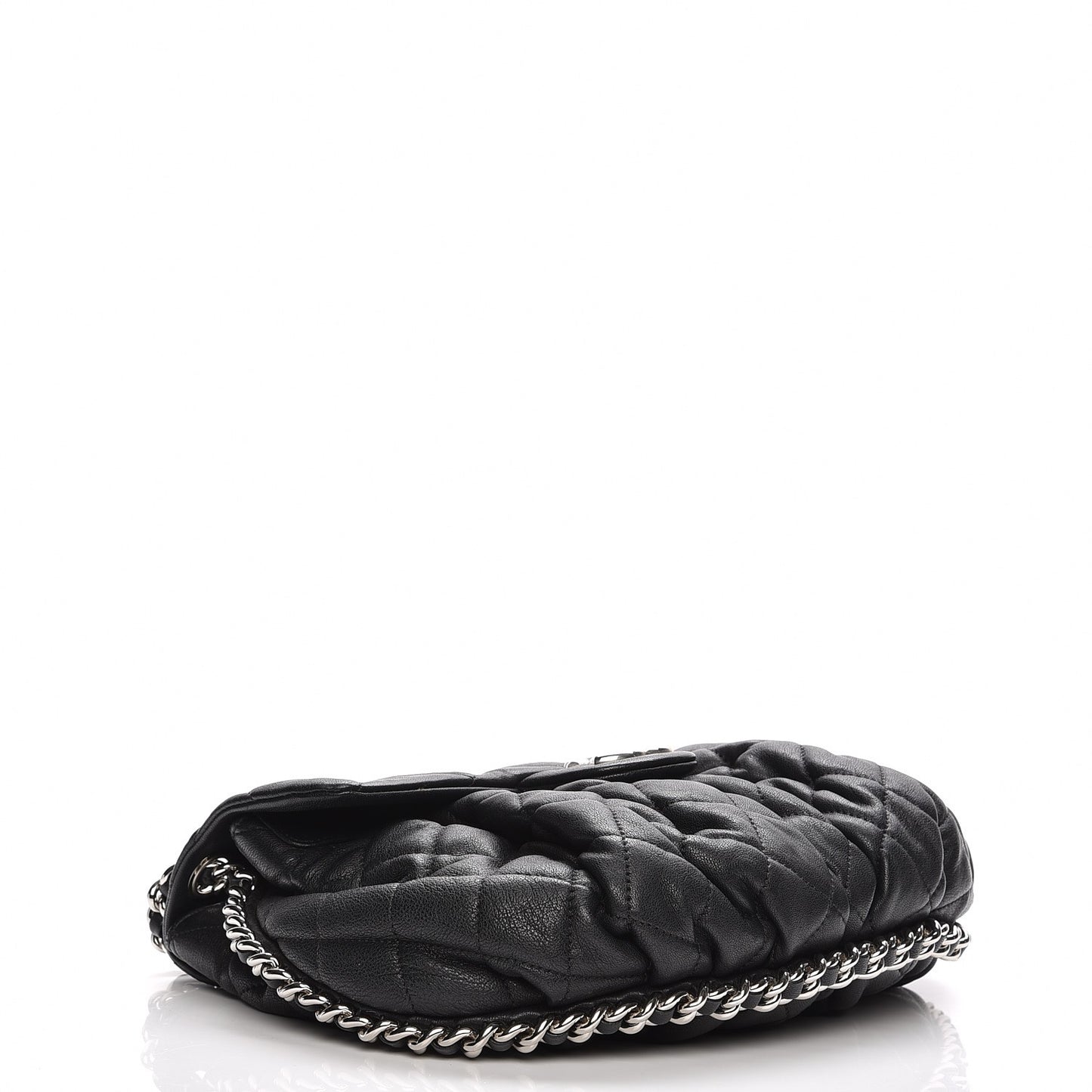 Washed Lambskin Quilted Medium Chain Around Messenger Black
