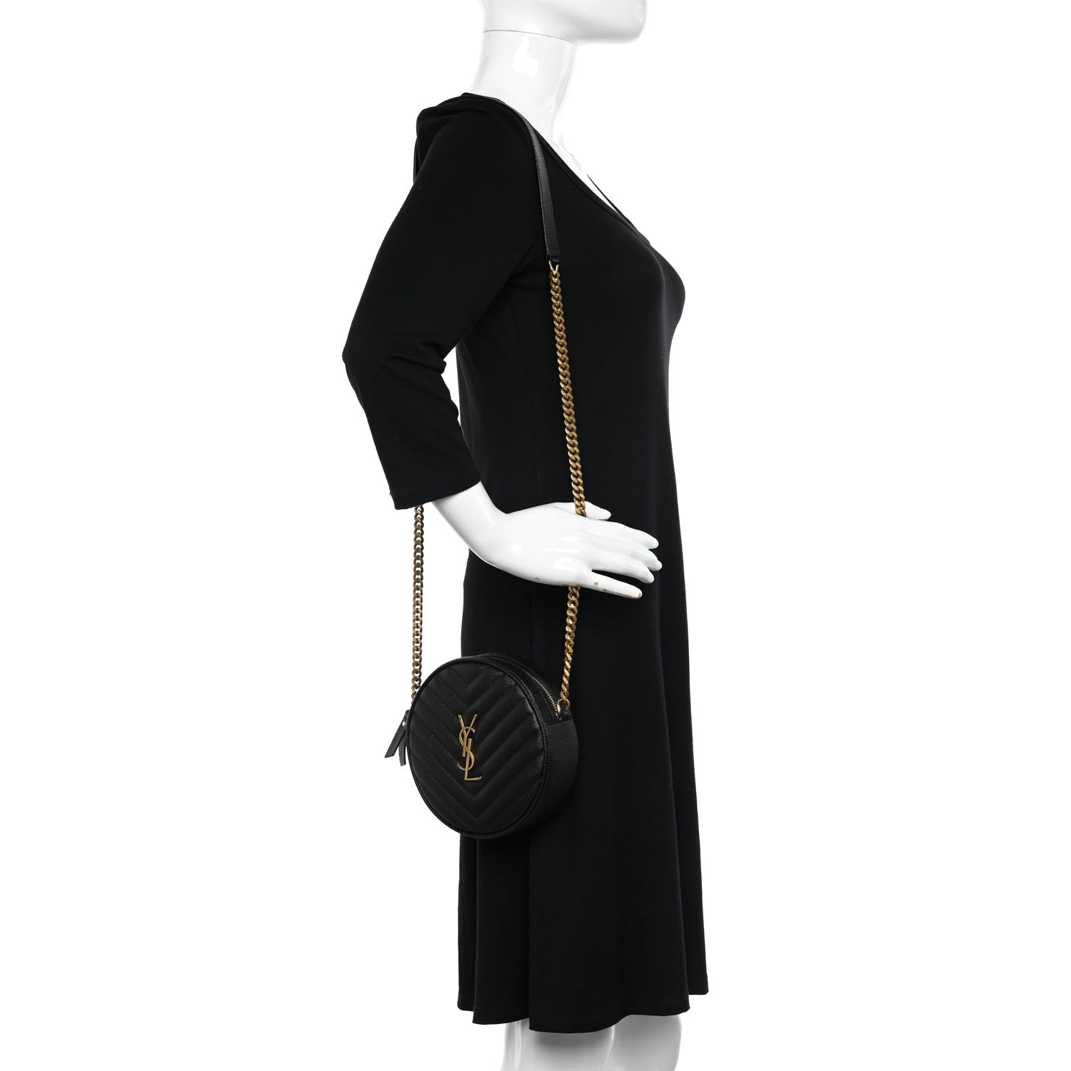 Saint Laurent Grain De Poudre Matelasse Chevron Quilted Round Vinyle Camera Bag Black 2 of 11