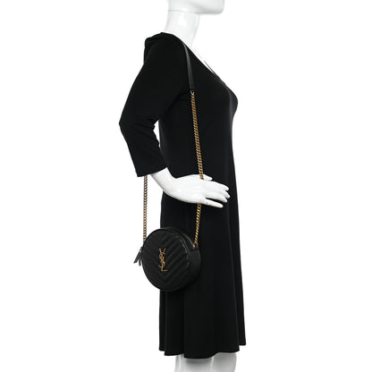 Saint Laurent Grain De Poudre Matelasse Chevron Quilted Round Vinyle Camera Bag Black 2 of 11