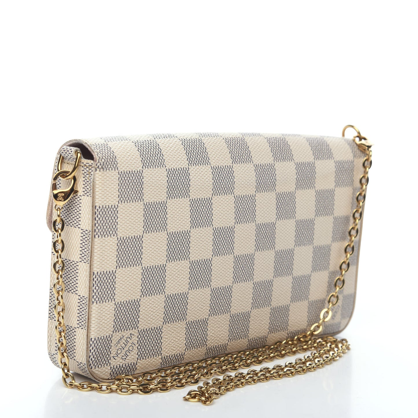 Damier Azur Pochette Felicie Chain Wallet Rose Ballerine