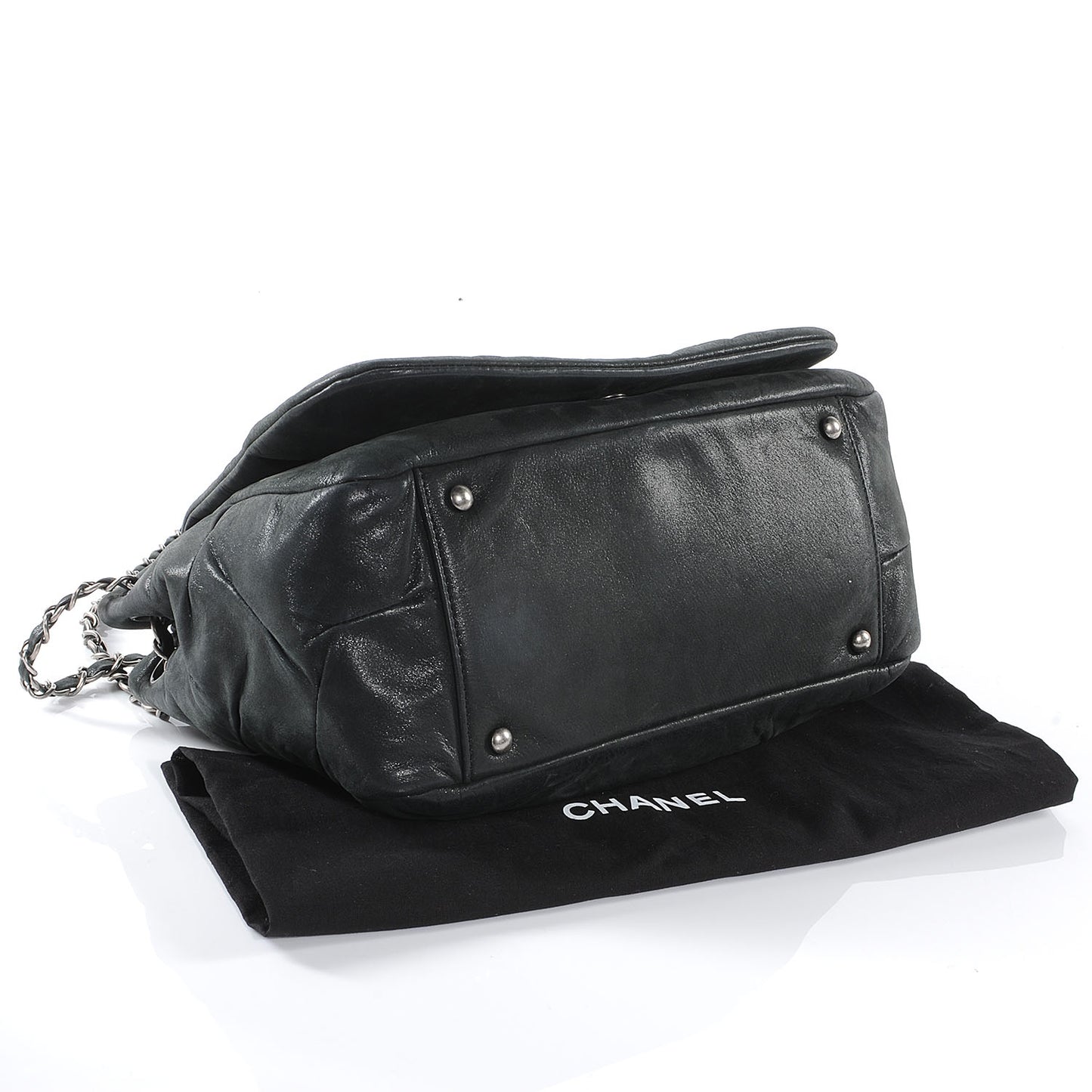 Iridescent Calfskin Glint Accordion Flap Black