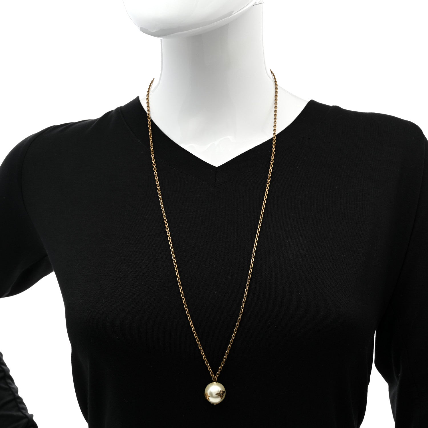 Christian Dior Pearl Logo Heart Necklace Gold 2 of 6