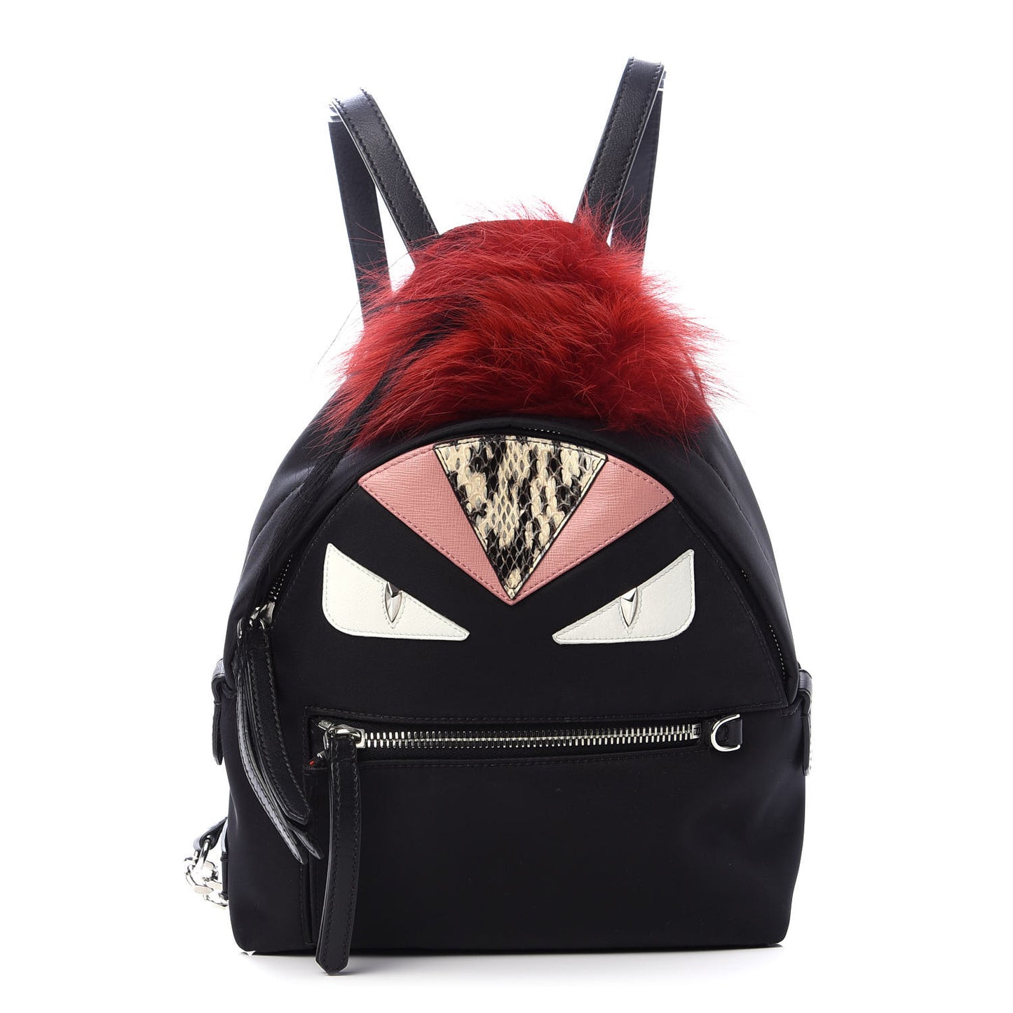 Nylon Vitello Dolce Elaphe Fox Fur Monster Eyes Mini Backpack Black Natural Bordeaux Multicolor