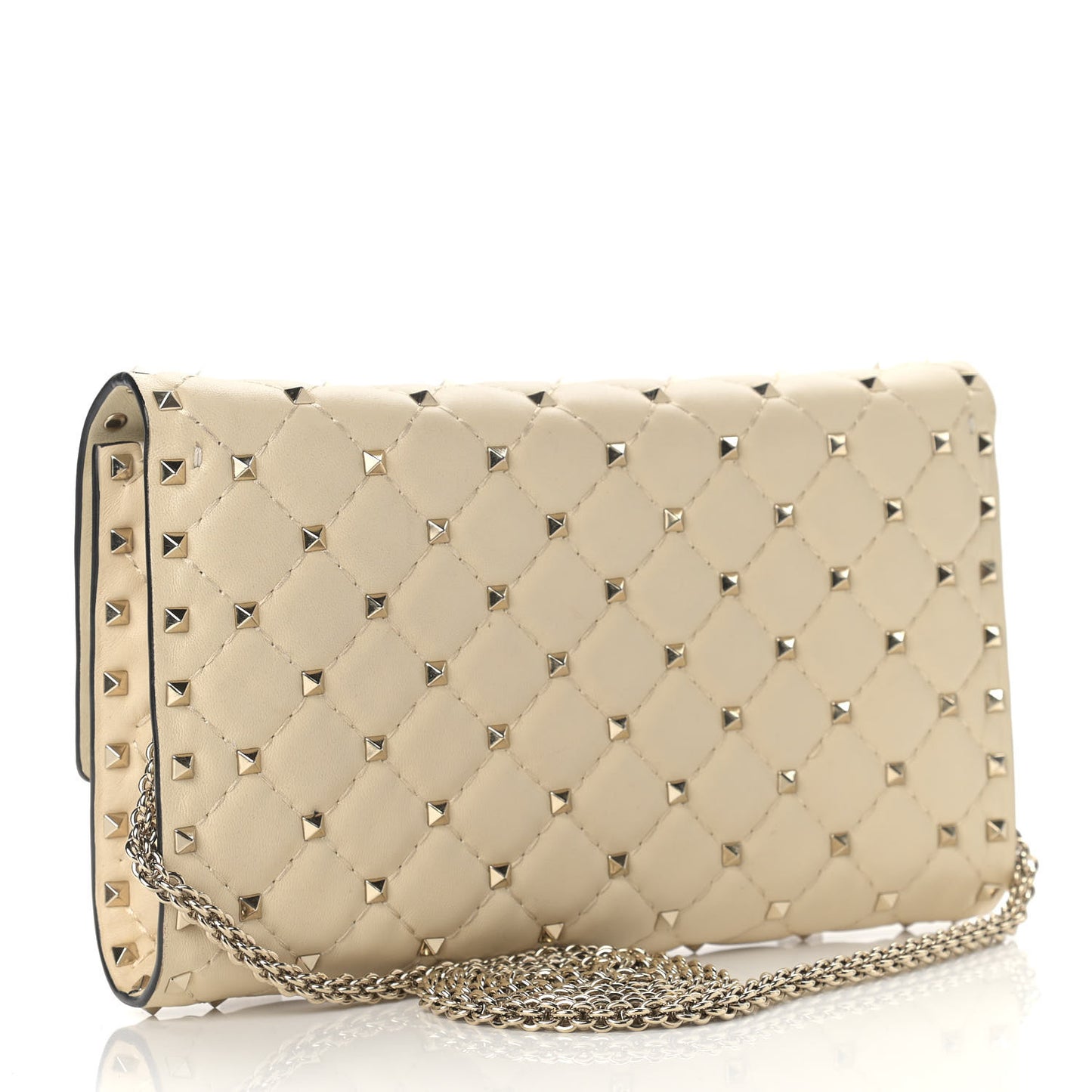 Nappa Rockstud Spike Wallet on Chain Light Ivory