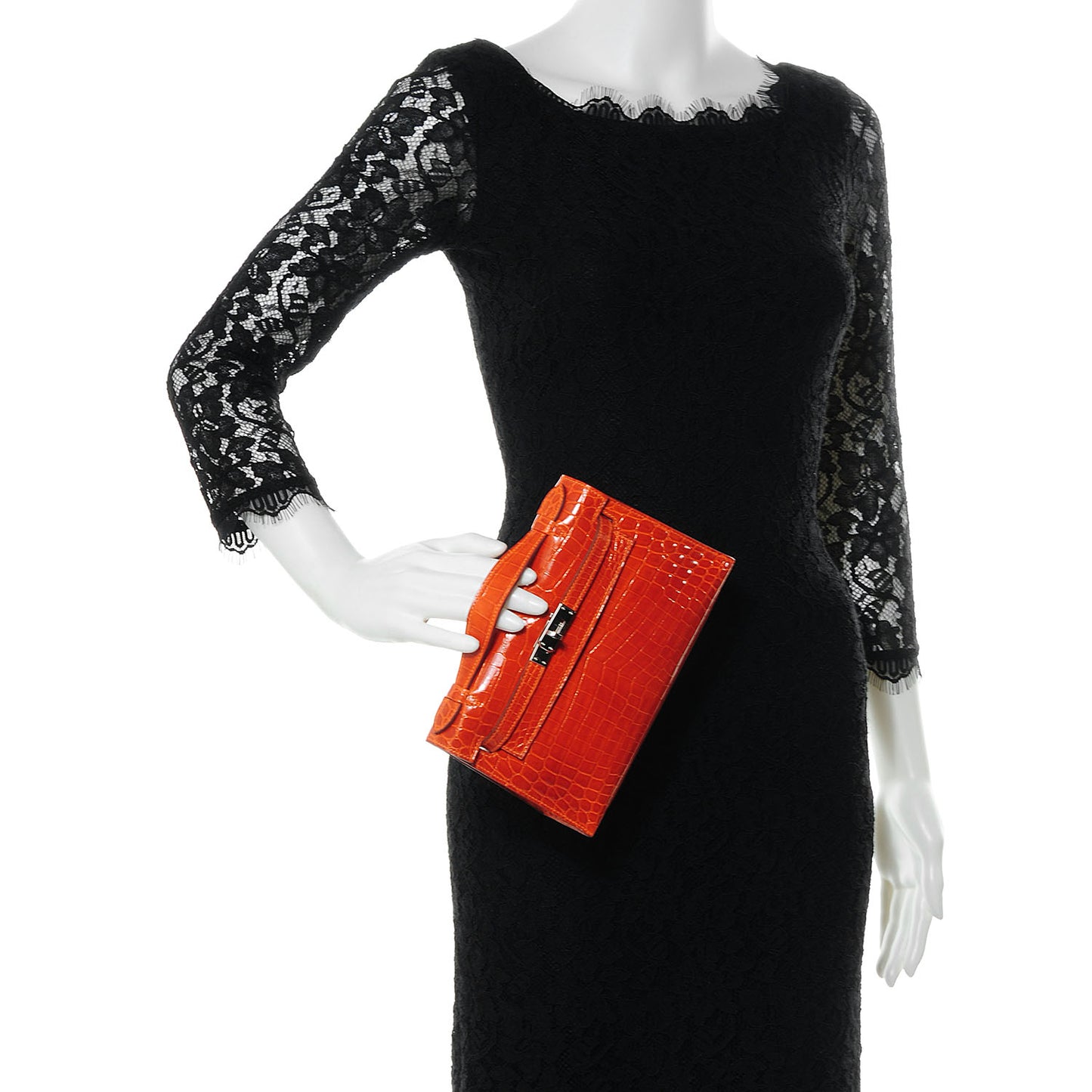 Shiny Niloticus Crocodile Kelly Pochette Orange