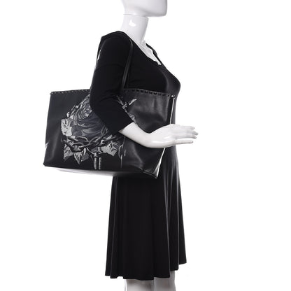 Valentino Garavani X UNDERCOVER Calfskin Print Rockstud Shoulder Tote Black 2 of 14