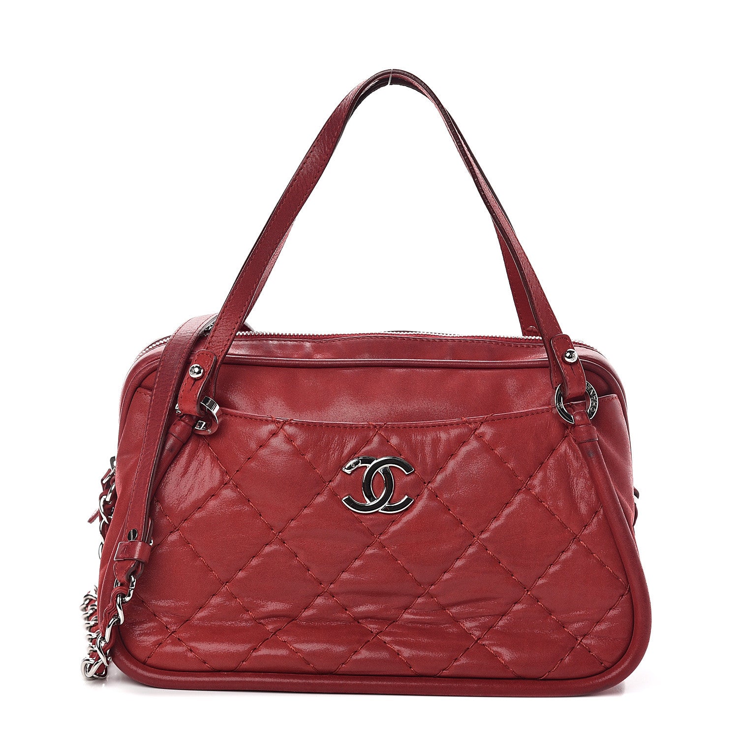 Chanel Iridescent Calfskin Quilted Relax CC Camera Case Red 1 of 8