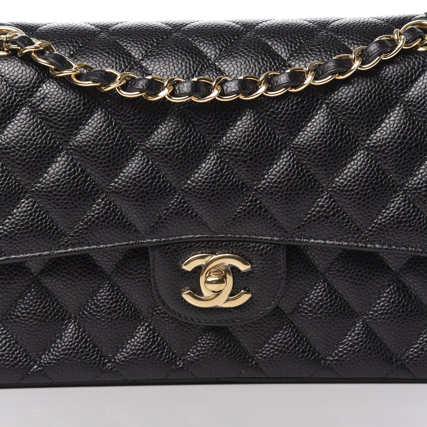 Caviar Quilted Medium Double Flap Black