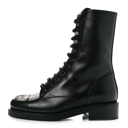 Chanel Calfskin Lace Up Combat Boots 36 Black 1 of 7