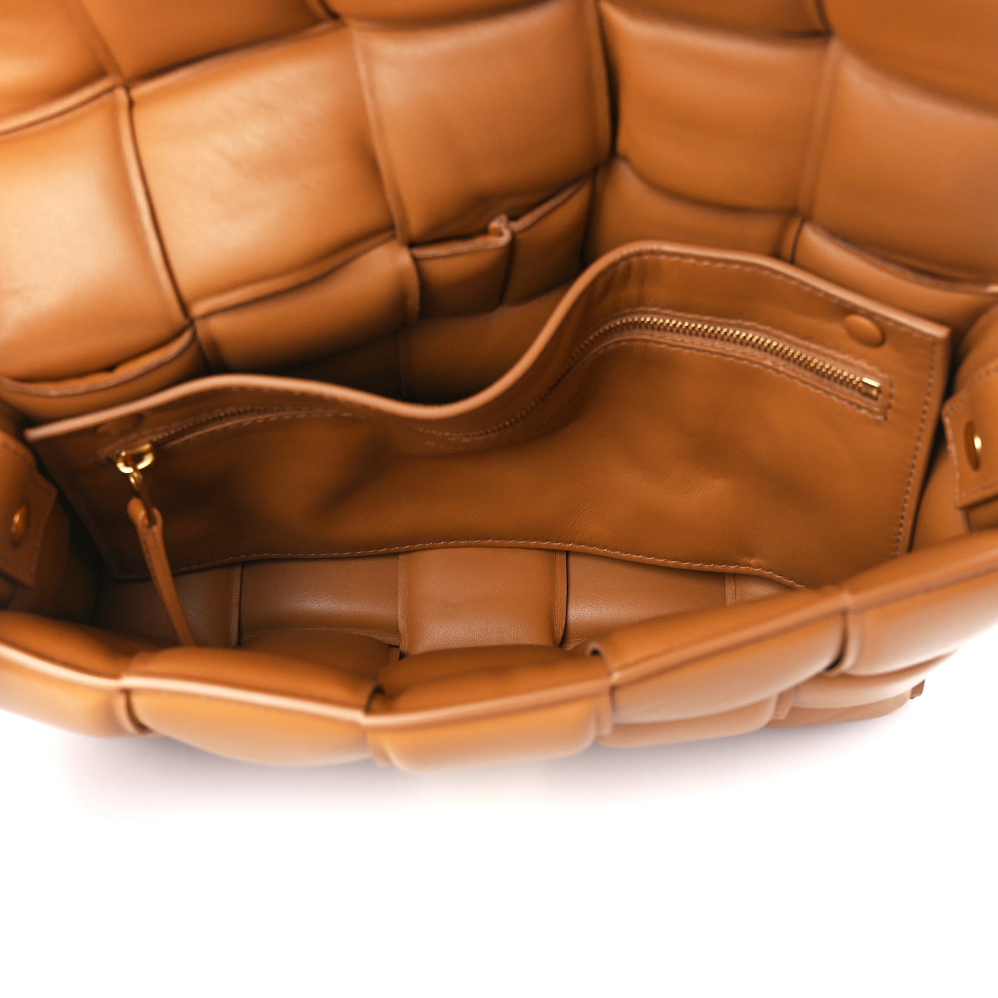 Nappa Maxi Intreccio Padded Cassette Crossbody Bag Caramel
