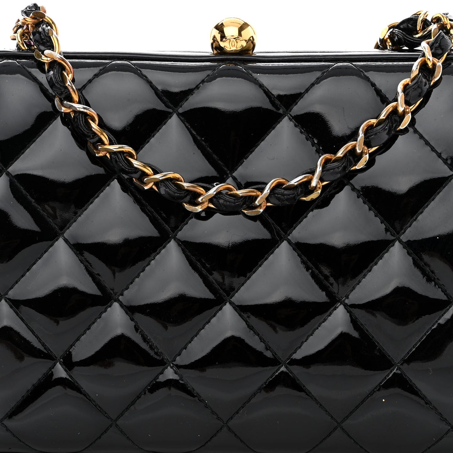 Patent Quilted Frame Evening Bag Black