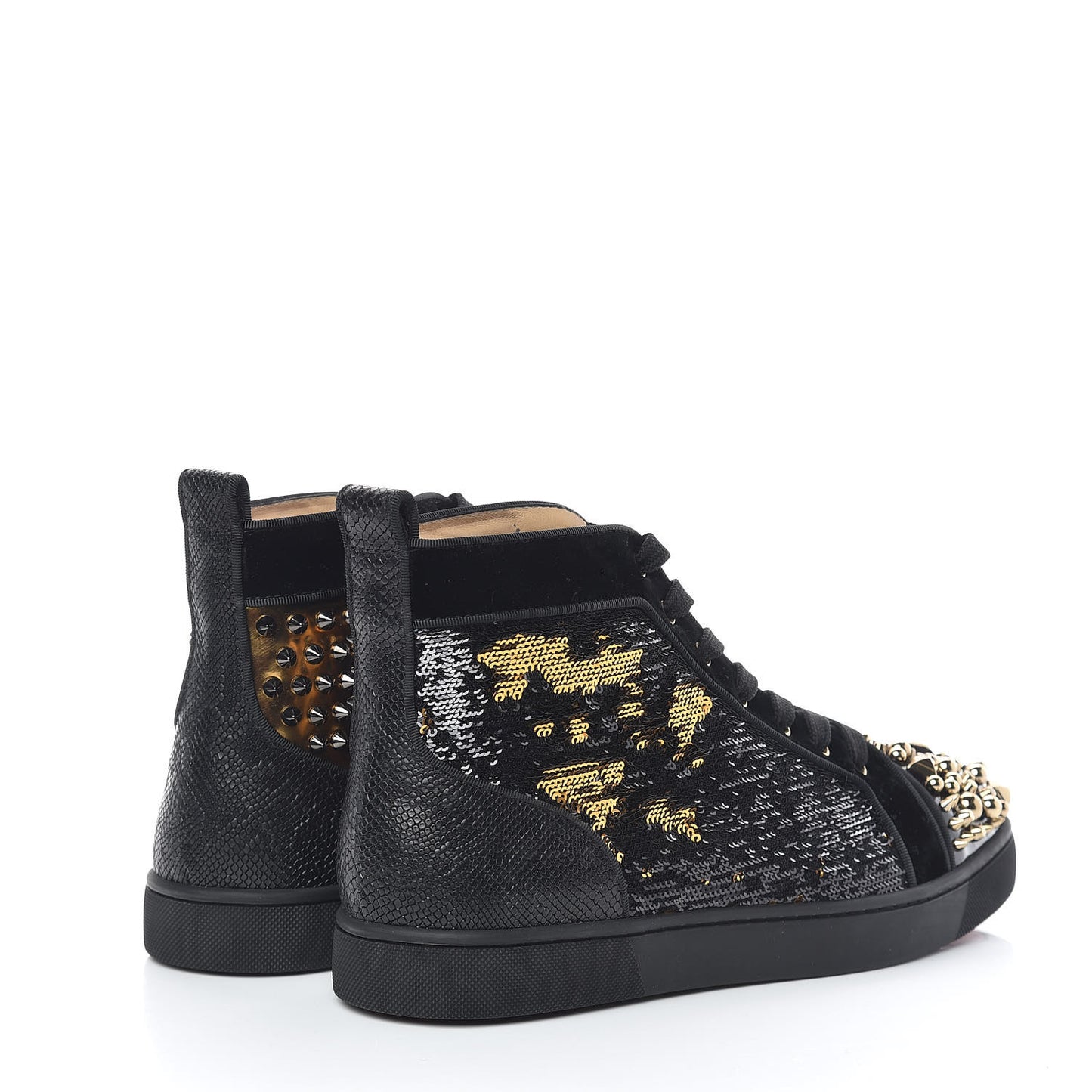 Patent Galucalf Velvet Sequin Embellished Mad Flat Sneakers 41 Black