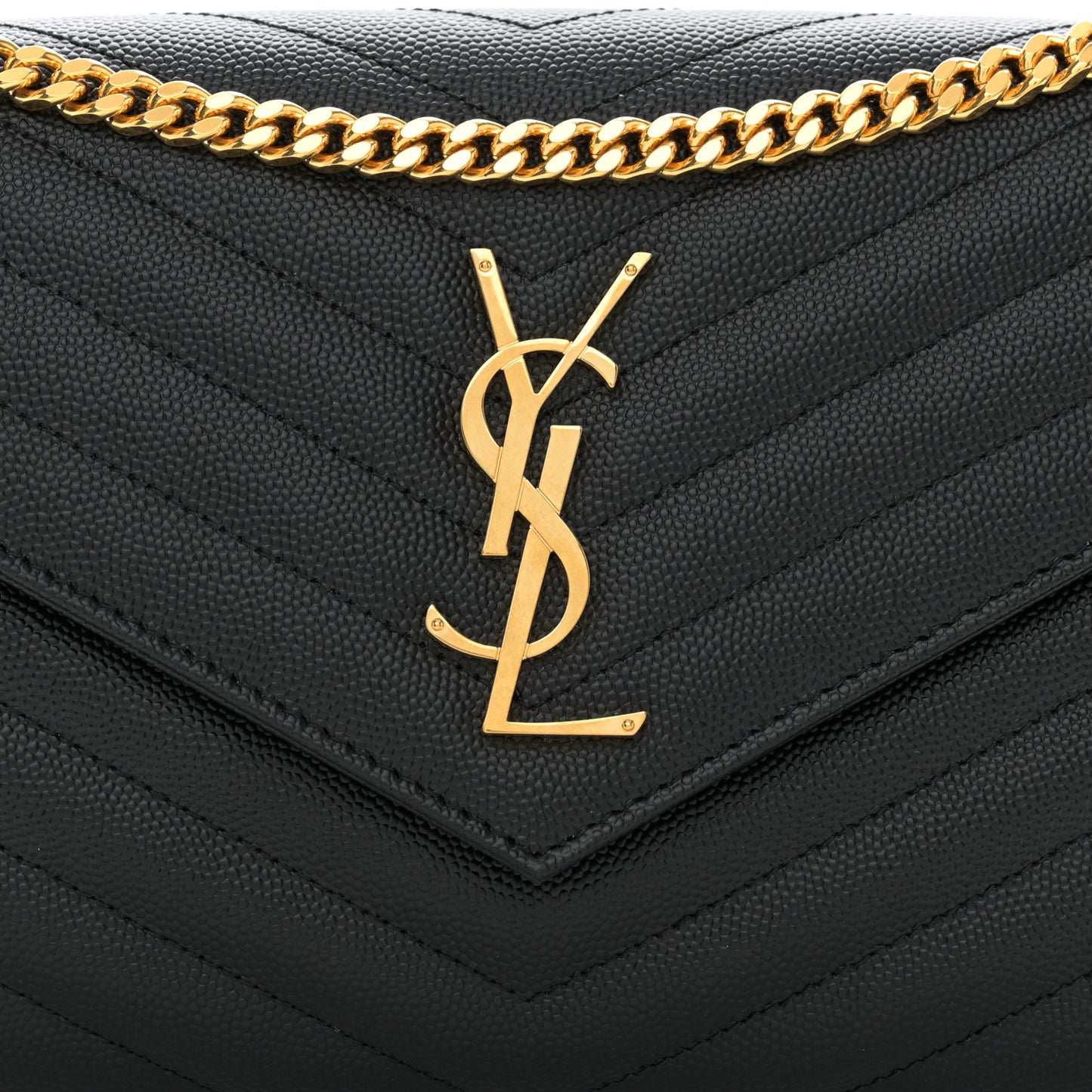 Grain De Poudre Matelasse Chevron Monogram Chain Wallet Black