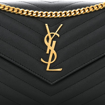 Saint Laurent Grain De Poudre Matelasse Chevron Monogram Chain Wallet Black 8 of 10