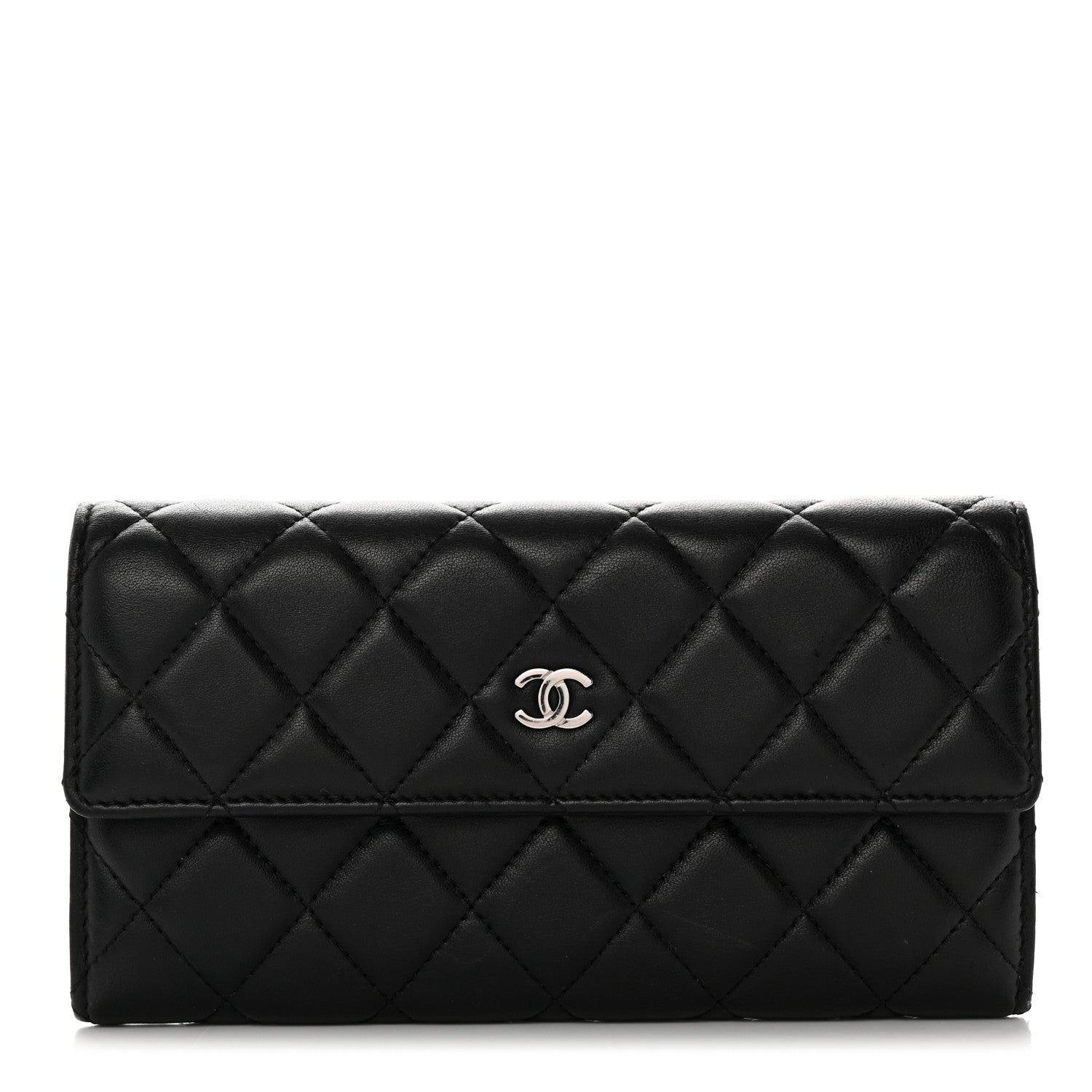 Chanel Lambskin Quilted Large Gusset Flap Wallet Black 1 of 8