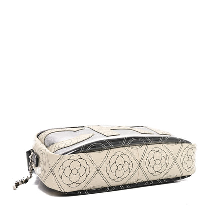 Chanel Coated Canvas Calfskin Camellia Printed Camera Case Black Beige 4 of 10