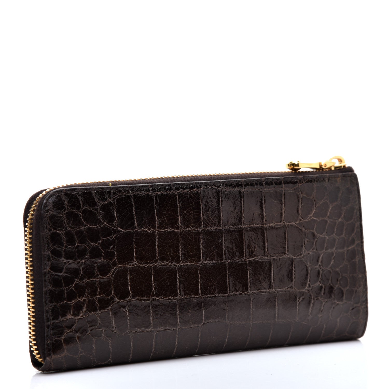 Miu Miu Calfskin Crocodile Embossed Calfskin Zip Around Wallet Dark Brown 3 of 6