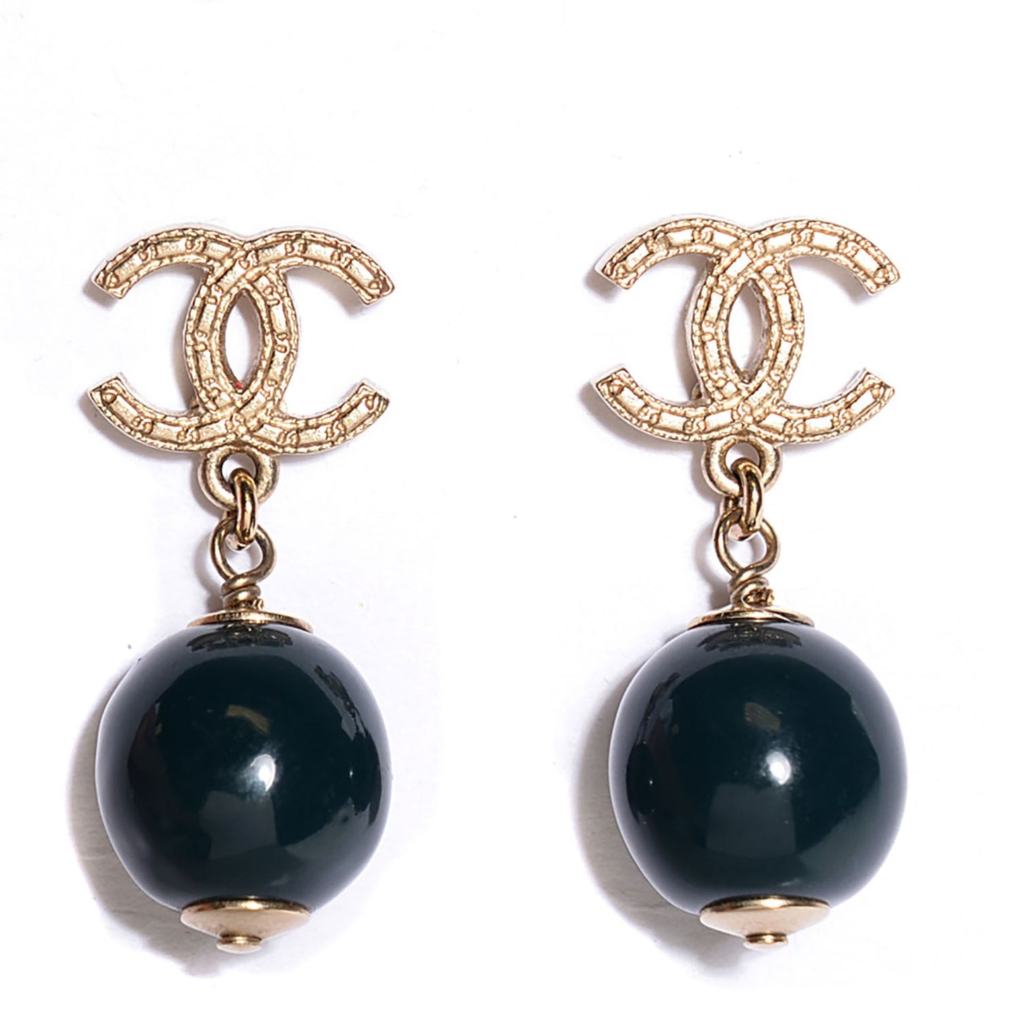 CC Bead Drop Earrings Dark Green