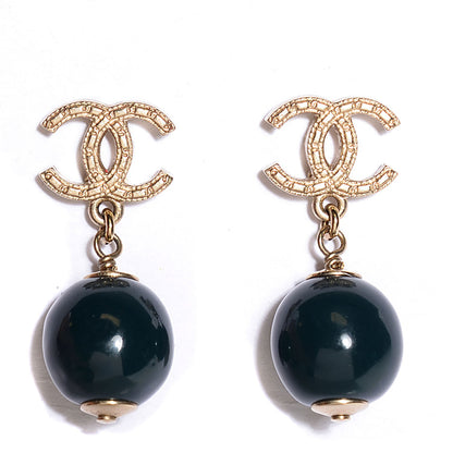 Chanel CC Bead Drop Earrings Dark Green 1 of 4
