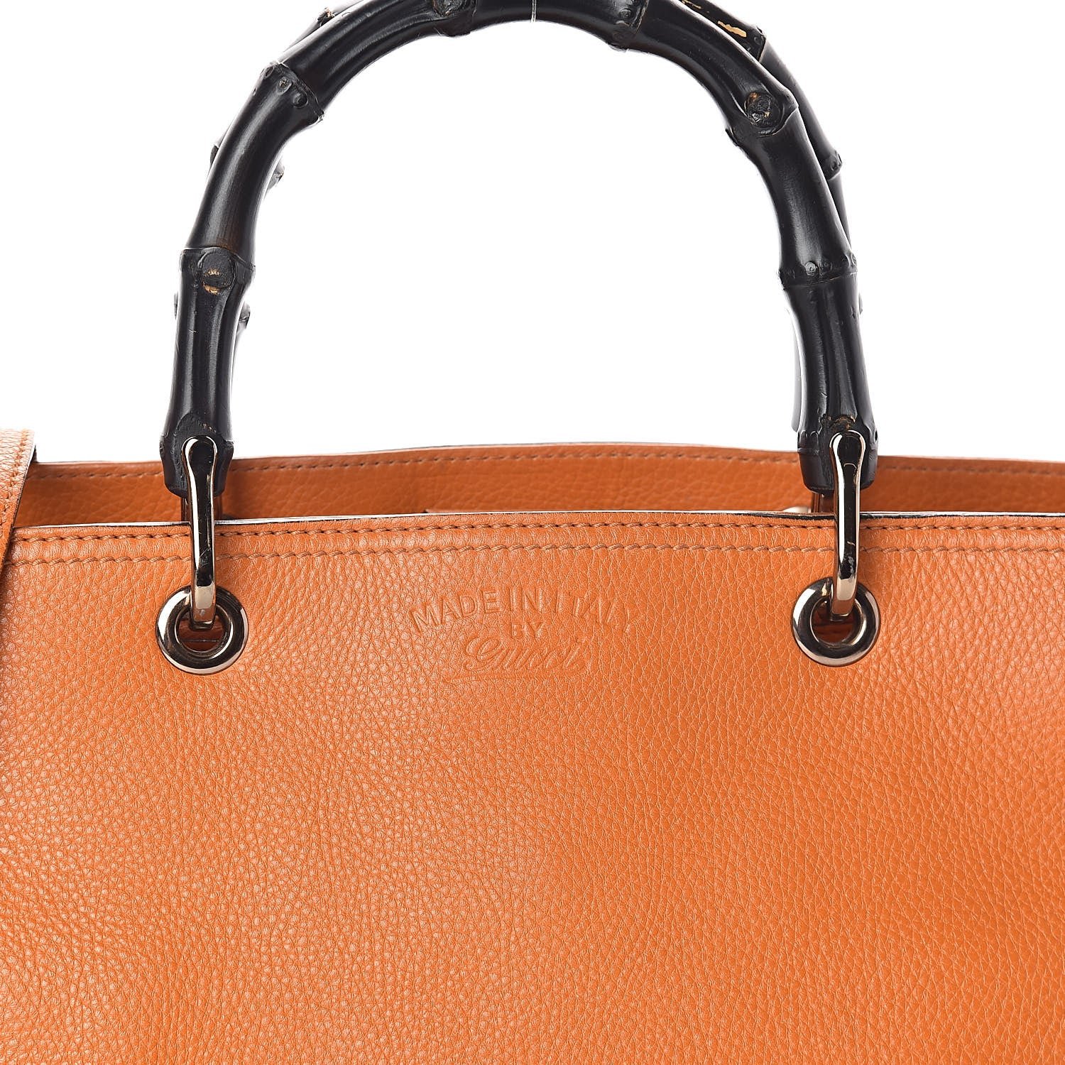 Gucci Cellarius Calfskin Medium Bamboo Shopper Tote Orange 8 of 13