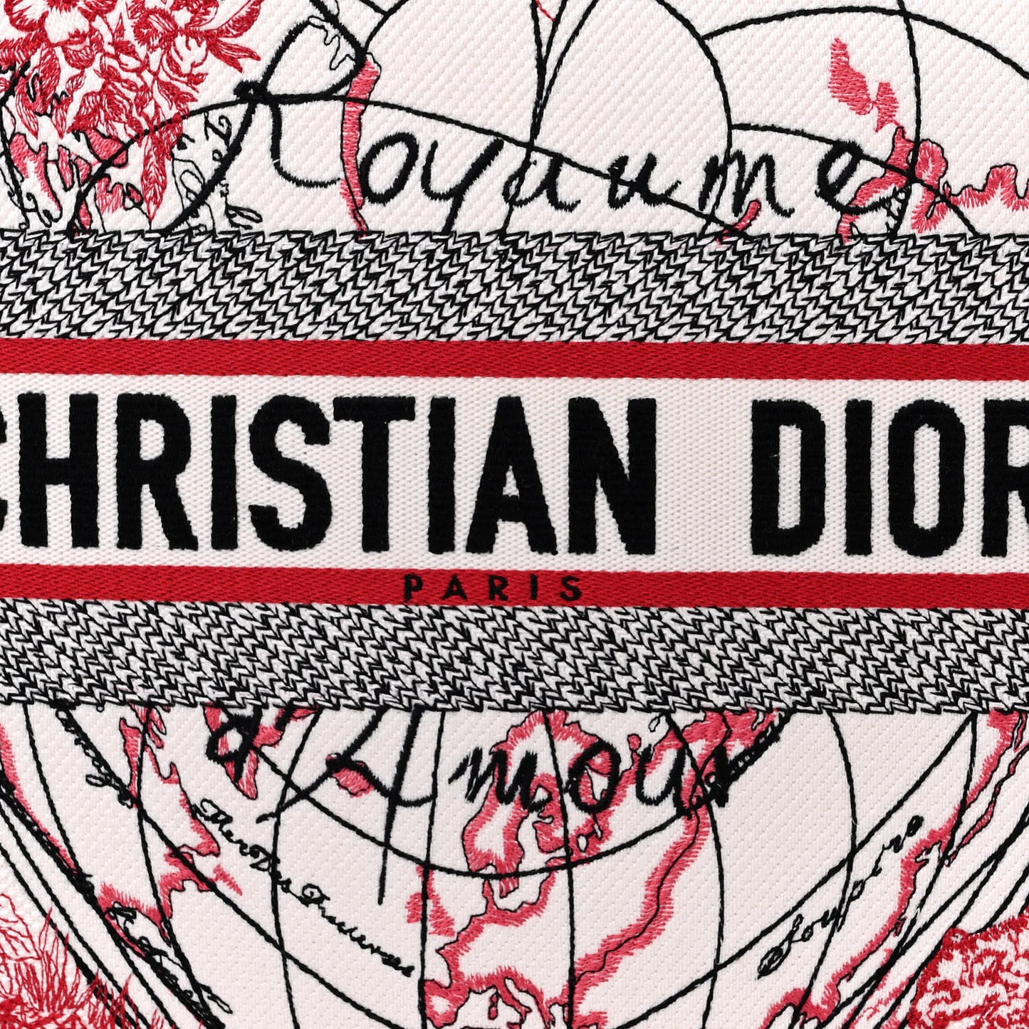 Canvas Embroidered Large Dioramour D-Royaume Book Tote Red Multicolor