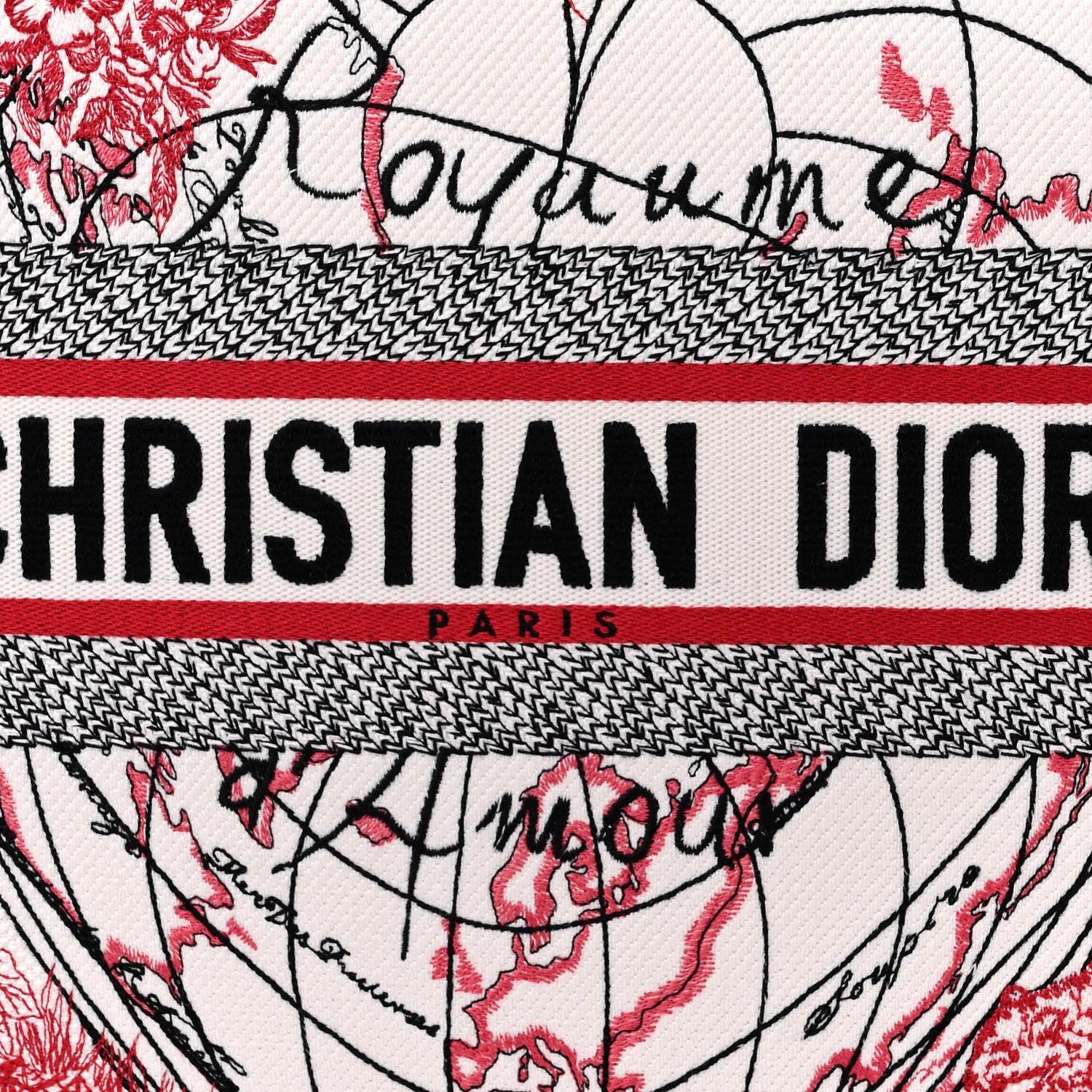 Christian Dior Canvas Embroidered Large Dioramour D-Royaume Book Tote Red Multicolor 8 of 10