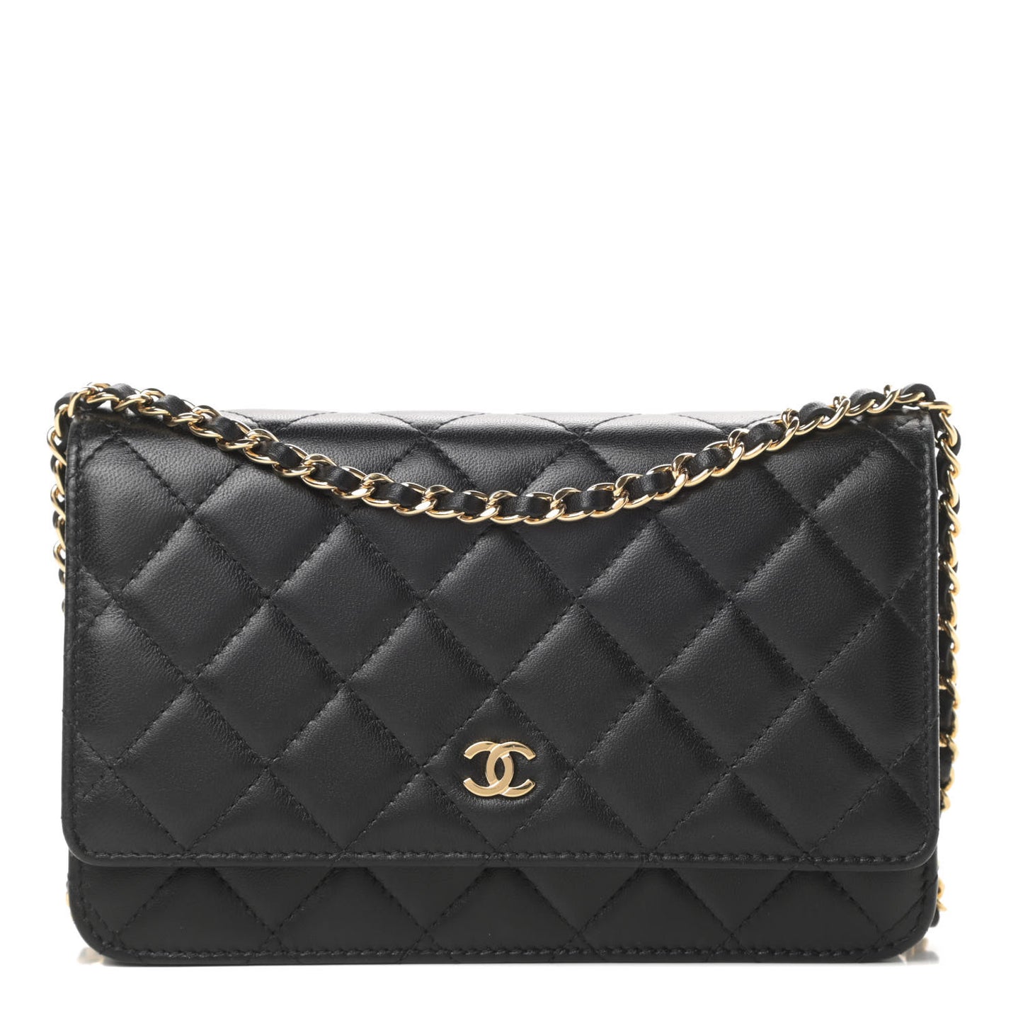 Lambskin Quilted Wallet On Chain WOC Black