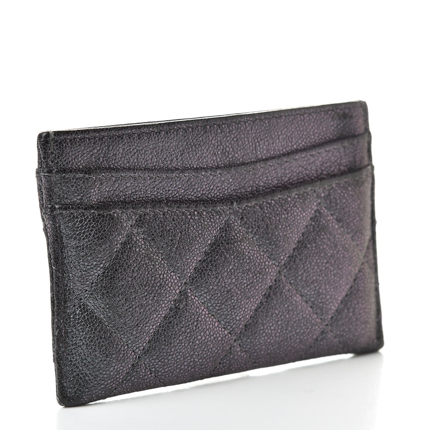 Iridescent Caviar Quilted Card Holder Black