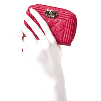 Chanel Caviar Quilted Boy Zip Around Coin Purse Wallet Fuchsia 2 of 9