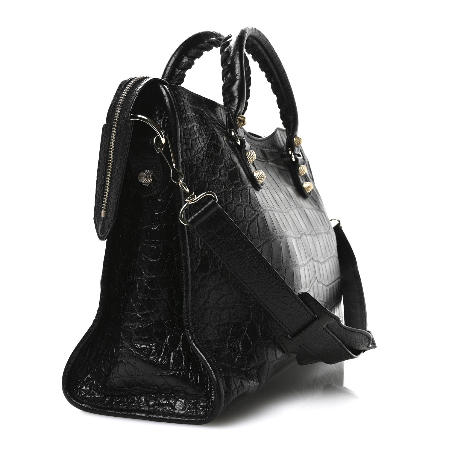 Balenciaga Calfskin Crocodile Embossed Giant 12 Gold Hardware City Black 4 of 11