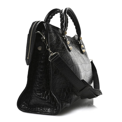 Balenciaga Calfskin Crocodile Embossed Giant 12 Gold Hardware City Black 4 of 11