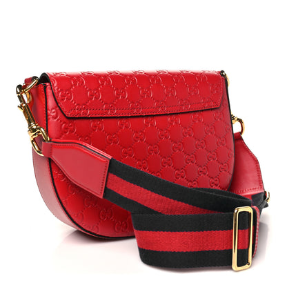 Gucci Guccissima Web Medium Padlock Messenger Shoulder Bag Hibiscus Red 3 of 10