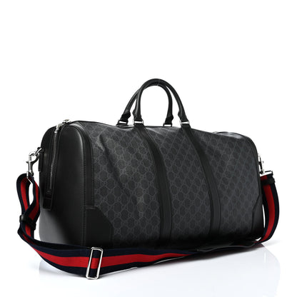 Gucci Soft GG Supreme Monogram Appia Calfskin Web Large Carry On Duffle Bag Black Grey 2 of 4