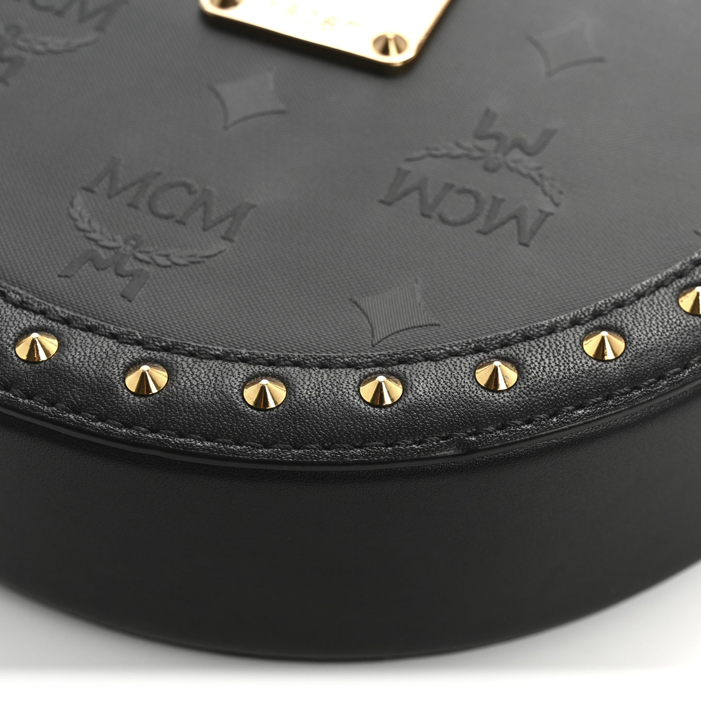 Monogram Coated Canvas Studded Berlin Tambourine Round Crossbody Black