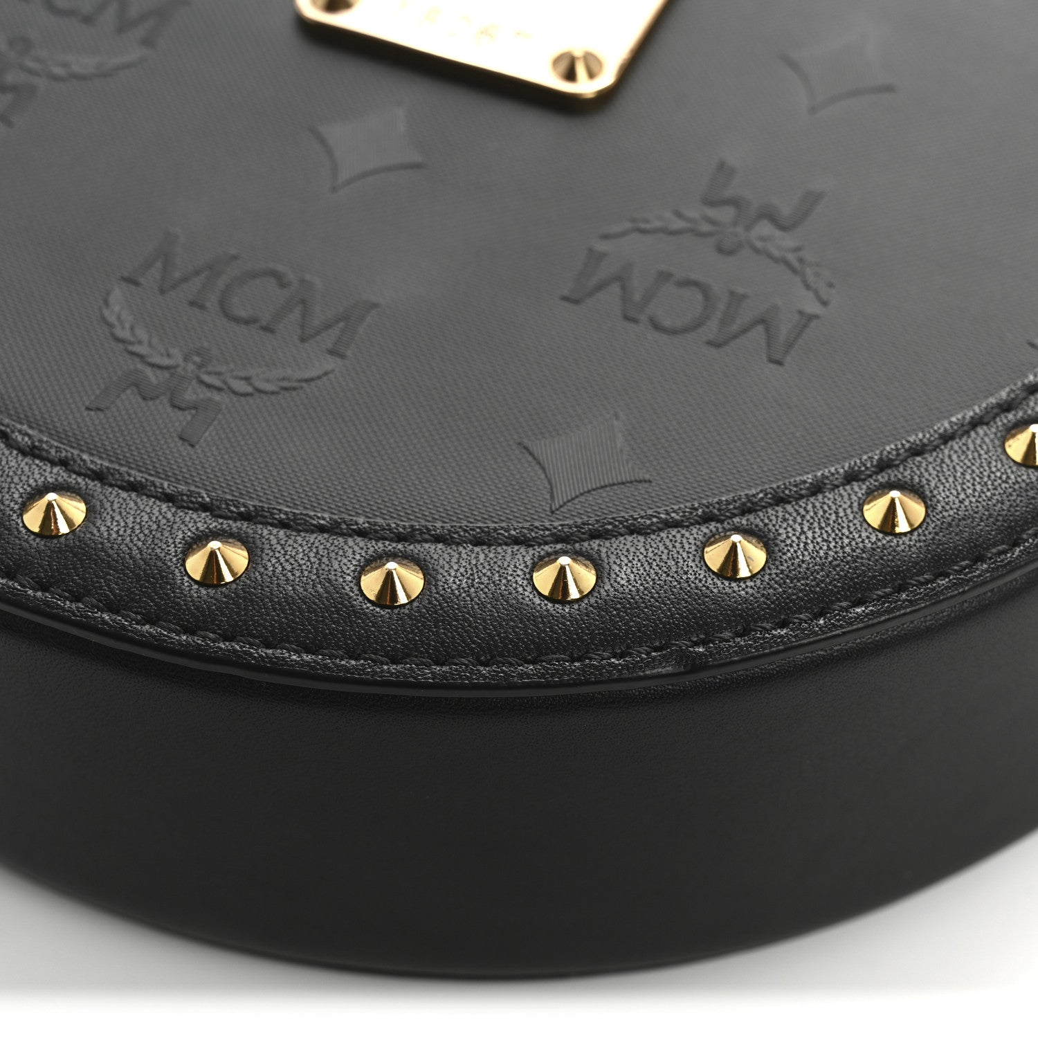MCM Monogram Coated Canvas Studded Berlin Tambourine Round Crossbody Black 11 of 11