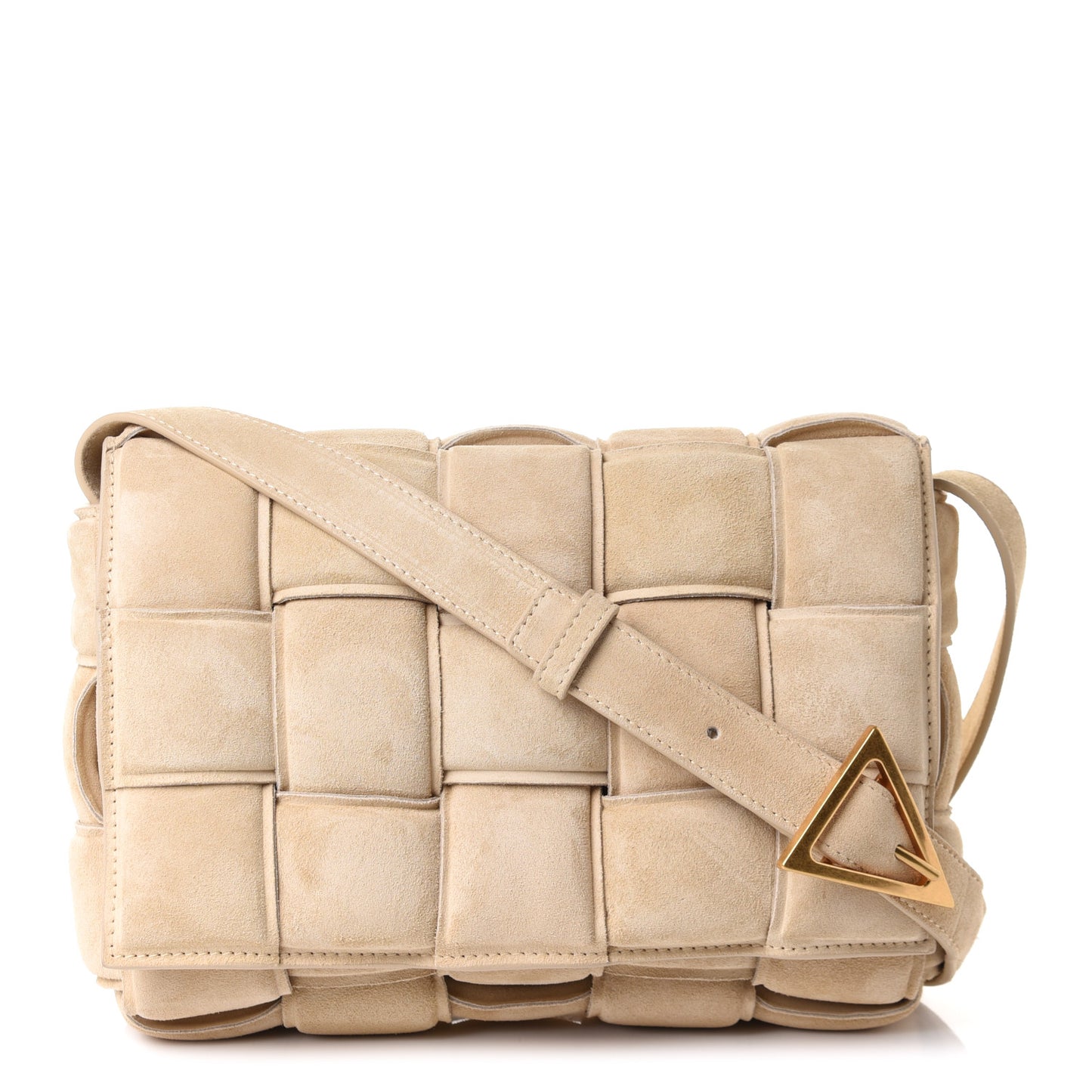 Suede Calfskin Maxi Intrecciato Padded Cassette Crossbody Bag Sand