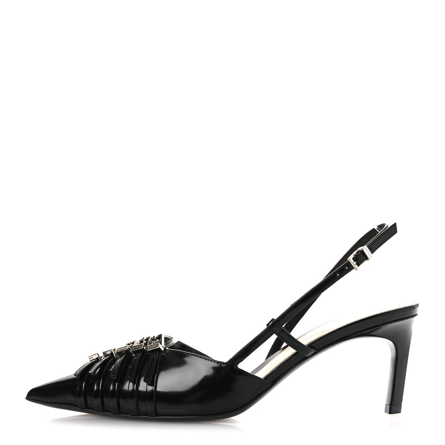 Patent Regent Calfskin Walma 65 Buckle Slingback Pumps 38 Black