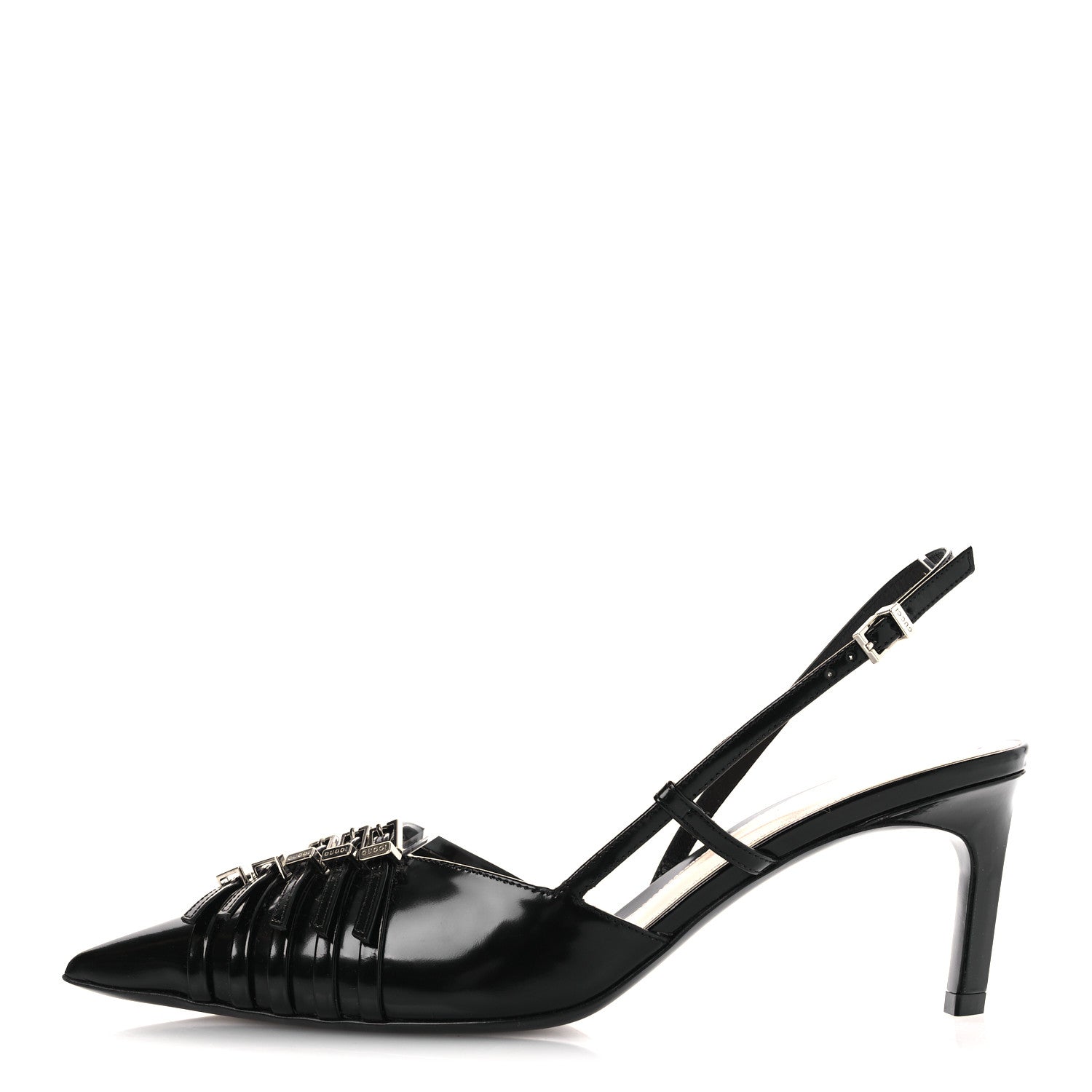 Gucci Patent Regent Calfskin Walma 65 Buckle Slingback Pumps 38 Black 1 of 11