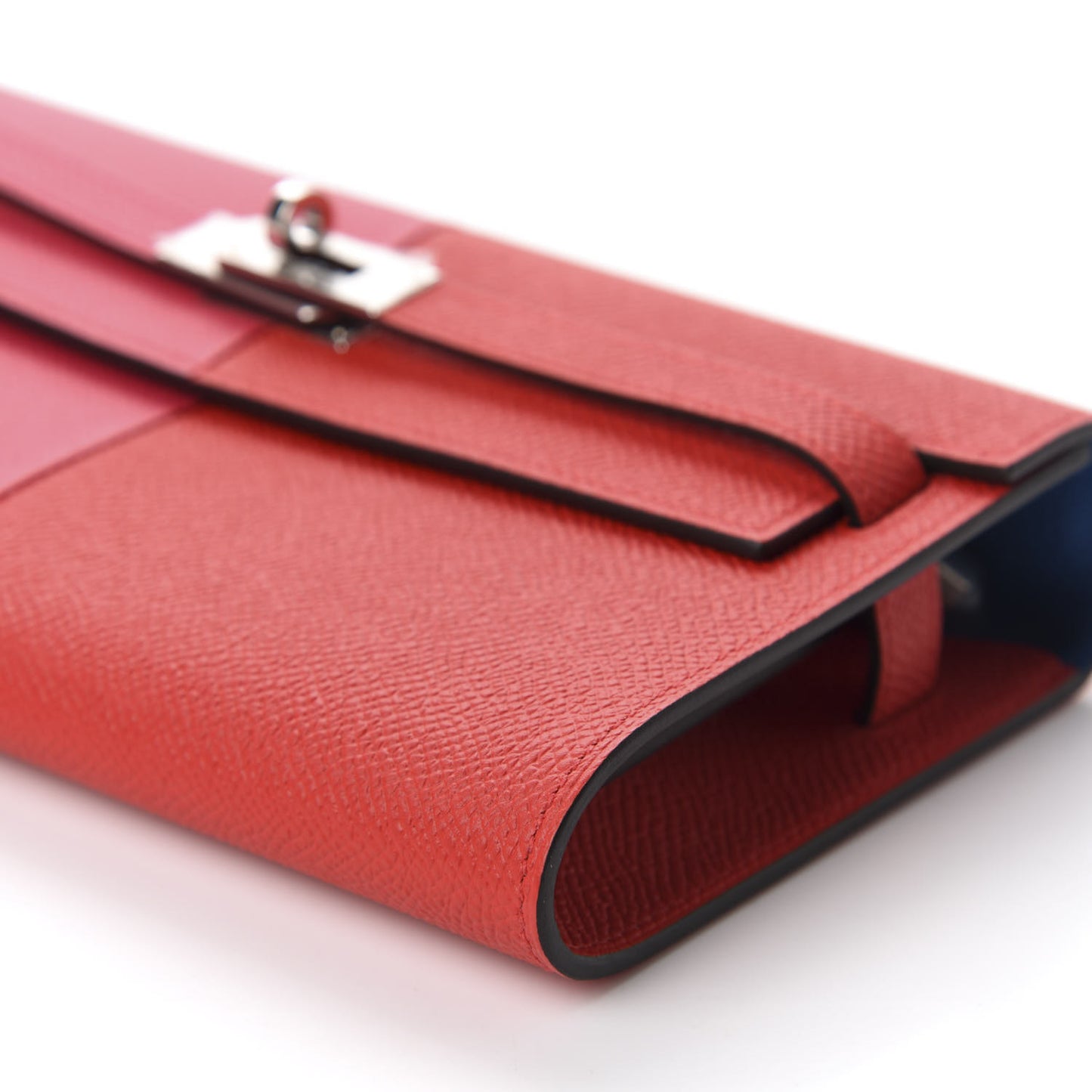 Epsom Tri-Color Kelly Wallet To Go Rouge De Coeur Rose Extreme Bleu Zanzibar