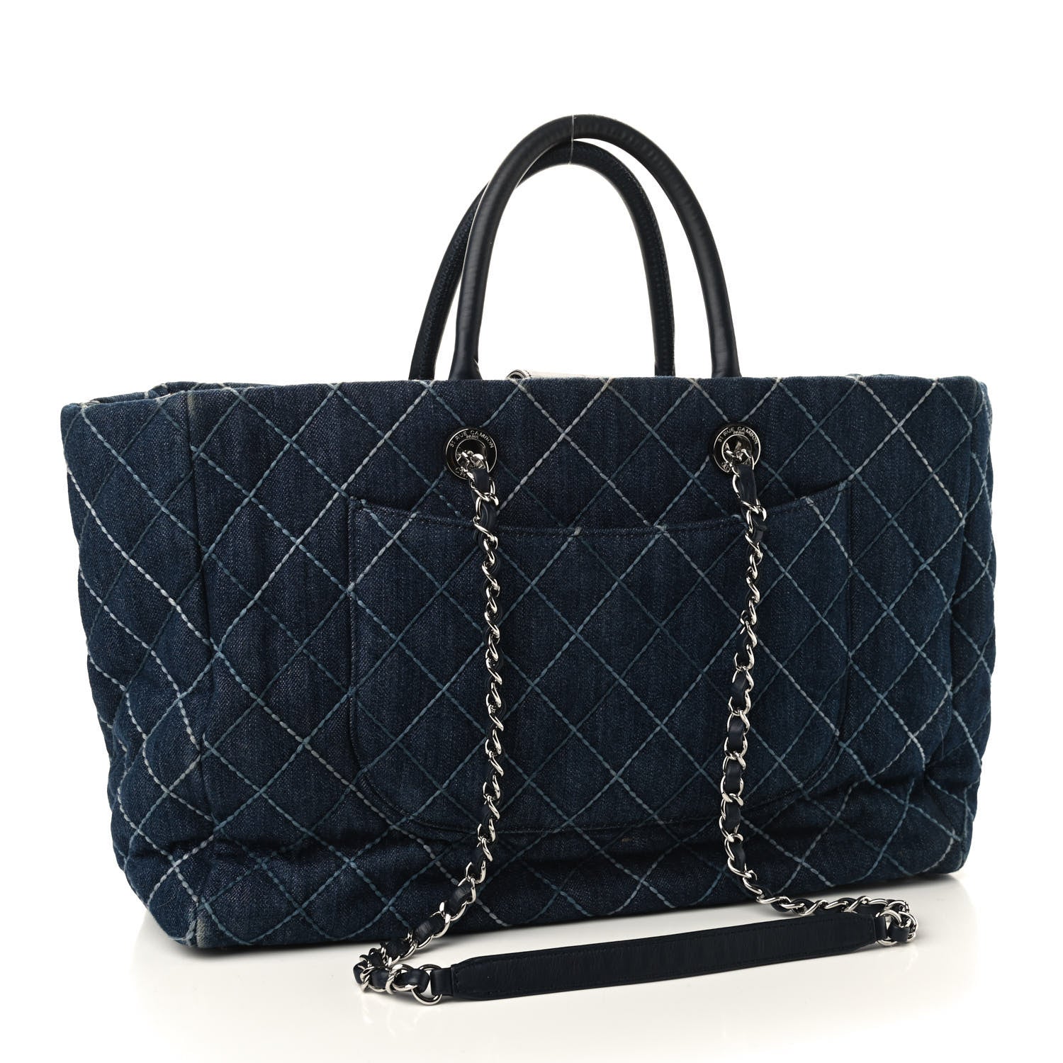 Chanel Denim Quilted Medium Coco Handle Shopping Tote Blue 3 of 13