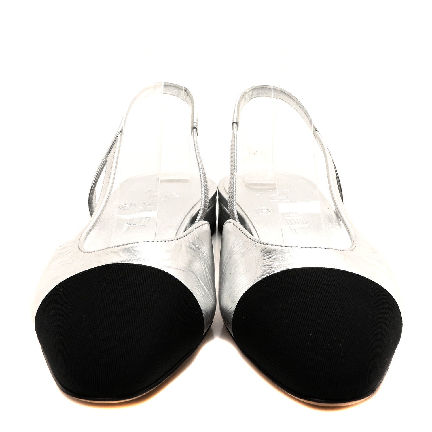 Chanel Metallic Lambskin Grosgrain Cap Toe CC Slingback Flats 36